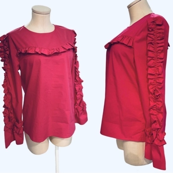 Moelleux for Anthropologie Hot Pink Top with Ruffled Chest and Sleeves - Picture 1 of 11